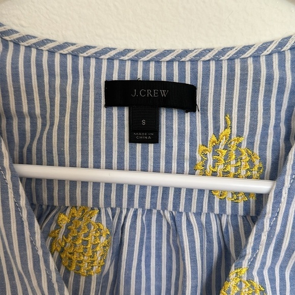 J.Crew Preppy Nautical Blue & White Striped Blouse with Yellow Detail — Size S - Picture 4 of 9